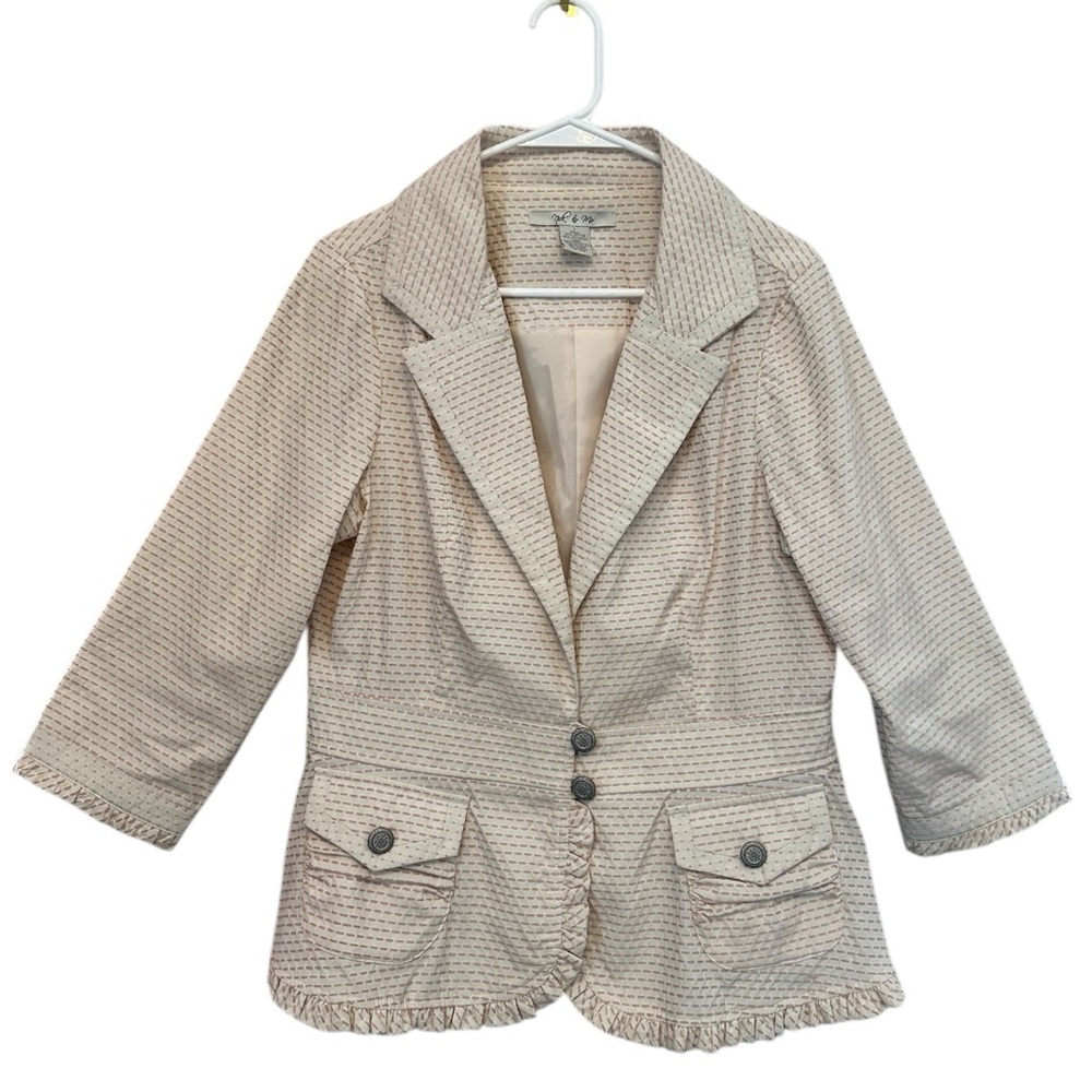 Y2K Era Nick & Mo Cream and Pink Textured Jacket Size Large